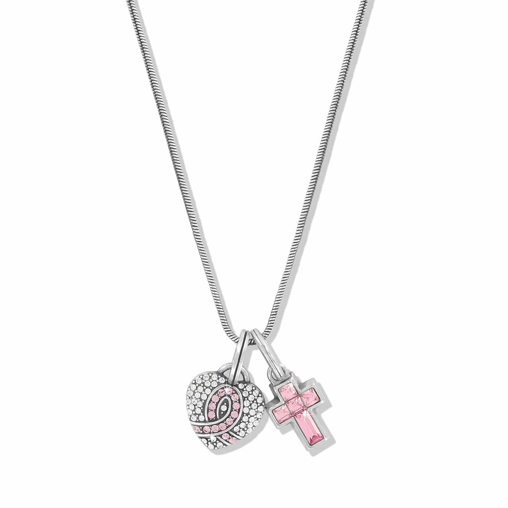 Power Of Pink Heart Cross Charm Necklace