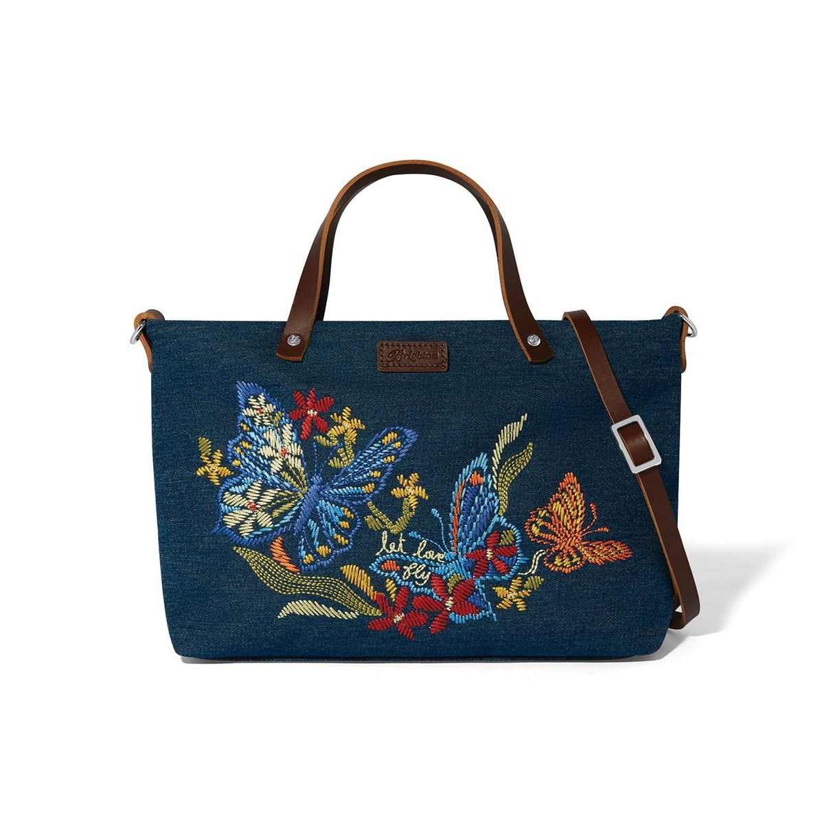 Love Flutter Denim Embroidered Tote