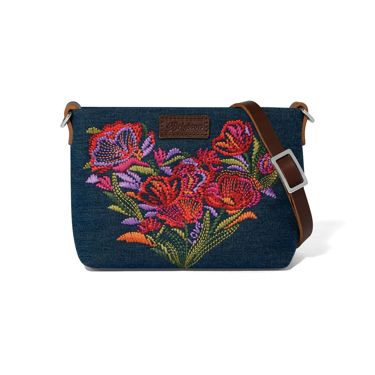 Love Bloom Denim Embroidered Pouch