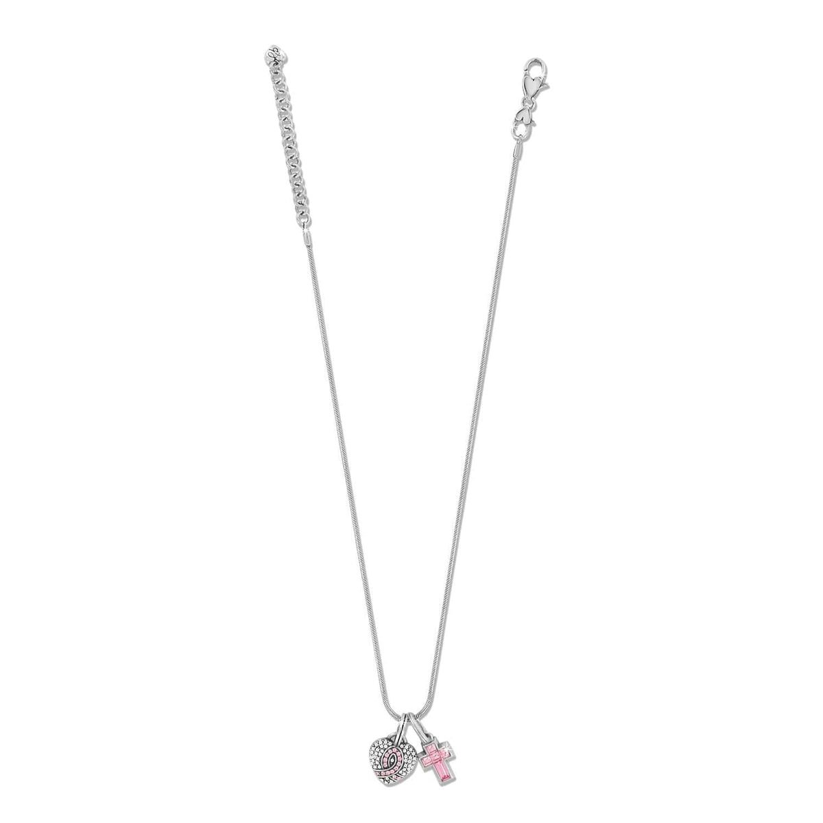 Power Of Pink Heart Cross Charm Necklace
